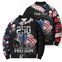 Personalized Largemouth Bass Fishing Bomber Puffer Jacket America 250 Year Freedom