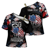 Personalized Largemouth Bass Fishing Cross Shoulder Shirt America 250 Year Freedom