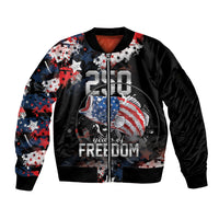 Personalized Largemouth Bass Fishing Sleeve Zip Bomber Jacket America 250 Year Freedom