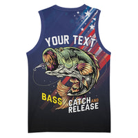 Personalized Largemouth Bass Fishing Basketball Jersey American Flag