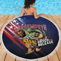 Largemouth Bass Fishing Beach Blanket American Flag