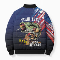 Personalized Largemouth Bass Fishing Bomber Puffer Jacket American Flag