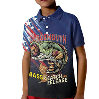 Personalized Largemouth Bass Fishing Kid Polo Shirt American Flag