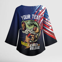 Personalized Largemouth Bass Fishing Kimono Sleeve Blouse American Flag