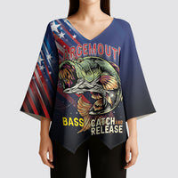 Personalized Largemouth Bass Fishing Kimono Sleeve Blouse American Flag