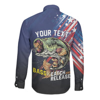 Personalized Largemouth Bass Fishing Long Sleeve Button Shirt American Flag