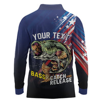 Personalized Largemouth Bass Fishing Long Sleeve Polo Shirt American Flag