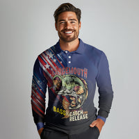 Personalized Largemouth Bass Fishing Long Sleeve Polo Shirt American Flag