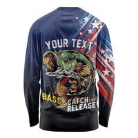 Personalized Largemouth Bass Fishing Long Sleeve Shirt American Flag