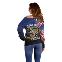 Personalized Largemouth Bass Fishing Off Shoulder Sweater American Flag