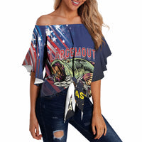 Personalized Largemouth Bass Fishing Off Shoulder Wrap Waist Top American Flag