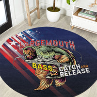 Largemouth Bass Fishing Round Carpet American Flag