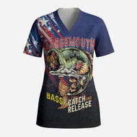 Personalized Largemouth Bass Fishing Scrub Top American Flag