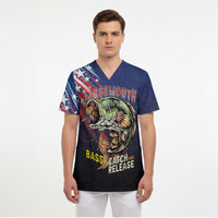 Personalized Largemouth Bass Fishing Scrub Top American Flag