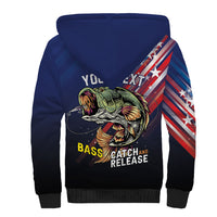 Personalized Largemouth Bass Fishing Sherpa Hoodie American Flag