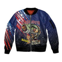 Personalized Largemouth Bass Fishing Sleeve Zip Bomber Jacket American Flag