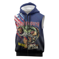 Personalized Largemouth Bass Fishing Sleeveless Zip Hoodie American Flag