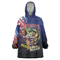 Personalized Largemouth Bass Fishing Wearable Blanket Hoodie American Flag