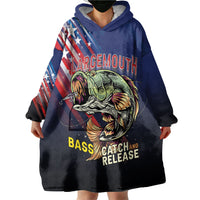Personalized Largemouth Bass Fishing Wearable Blanket Hoodie American Flag