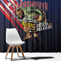 Largemouth Bass Fishing Window Curtain American Flag
