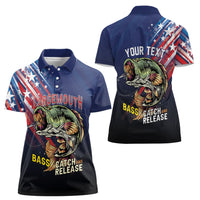 Personalized Largemouth Bass Fishing Women Polo Shirt American Flag