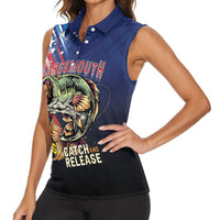 Personalized Largemouth Bass Fishing Women Sleeveless Polo Shirt American Flag