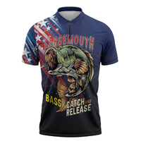 Personalized Largemouth Bass Fishing Zipper Polo Shirt American Flag