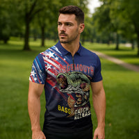 Personalized Largemouth Bass Fishing Zipper Polo Shirt American Flag