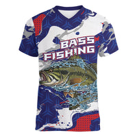 Personalized Largemouth Bass Tournament Fishing Women V-Neck T-Shirt