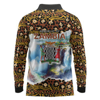 Zambian Heritage Independence 1964 Long Sleeve Polo Shirt Traditional African Seamless Pattern