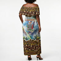 Zambian Heritage Independence 1964 Off Shoulder Maxi Dress Traditional African Seamless Pattern