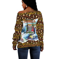 Zambian Heritage Independence 1964 Off Shoulder Sweater Traditional African Seamless Pattern