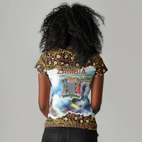 Zambian Heritage Independence 1964 Women V-Neck T-Shirt Traditional African Seamless Pattern