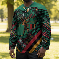 Zambia Victoria Falls Hockey Jersey Indigenous Wild Animal Skins Tribal Patchwork
