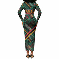 Zambia Victoria Falls Long Sleeve Bodycon Dress Indigenous Wild Animal Skins Tribal Patchwork