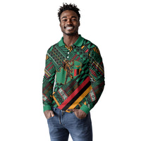 Zambia Victoria Falls Long Sleeve Polo Shirt Indigenous Wild Animal Skins Tribal Patchwork