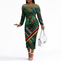 Zambia Victoria Falls Off The Shoulder Long Sleeve Dress Indigenous Wild Animal Skins Tribal Patchwork