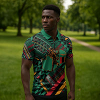 Zambia Victoria Falls Zipper Polo Shirt Indigenous Wild Animal Skins Tribal Patchwork