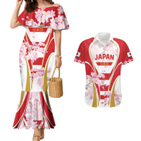 Custom Japan Rugby Couples Matching Mermaid Dress and Hawaiian Shirt World Cup 2023 Go Brave Blossoms Sporty Style LT9 - Wonder Print Shop