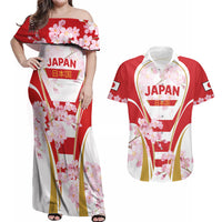 Custom Japan Rugby Couples Matching Off Shoulder Maxi Dress and Hawaiian Shirt World Cup 2023 Go Brave Blossoms Sporty Style LT9 - Wonder Print Shop