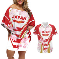 Custom Japan Rugby Couples Matching Off Shoulder Short Dress and Hawaiian Shirt World Cup 2023 Go Brave Blossoms Sporty Style LT9 - Wonder Print Shop