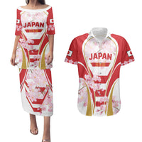 Custom Japan Rugby Couples Matching Puletasi Dress and Hawaiian Shirt World Cup 2023 Go Brave Blossoms Sporty Style LT9 - Wonder Print Shop