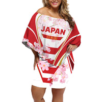 Custom Japan Rugby Family Matching Off Shoulder Short Dress and Hawaiian Shirt World Cup 2023 Go Brave Blossoms Sporty Style LT9 - Wonder Print Shop