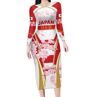 Custom Japan Rugby Long Sleeve Bodycon Dress World Cup 2023 Go Brave Blossoms Sporty Style - Wonder Print Shop