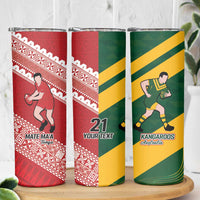 Australia-Tonga Rugby Pacific Custom Skinny Tumbler The Kangaroos and Mate Ma'a Tonga - Wonder Print Shop