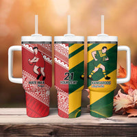 Australia-Tonga Rugby Pacific Custom Tumbler With Handle The Kangaroos and Mate Ma'a Tonga - Wonder Print Shop