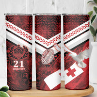 Custom Tonga XIII Rugby Tribal Tattoo Skinny Tumbler Mate Ma'a Tonga Kupesi Ngatu Grunge Style - Wonder Print Shop