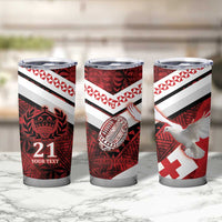 Custom Tonga XIII Rugby Tribal Tattoo Tumbler Cup Mate Ma'a Tonga Kupesi Ngatu Grunge Style - Wonder Print Shop