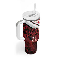 Custom Tonga XIII Rugby Tribal Tattoo Tumbler With Handle Mate Ma'a Tonga Kupesi Ngatu Grunge Style - Wonder Print Shop