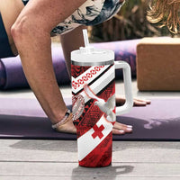 Custom Tonga XIII Rugby Tribal Tattoo Tumbler With Handle Mate Ma'a Tonga Kupesi Ngatu Grunge Style - Wonder Print Shop